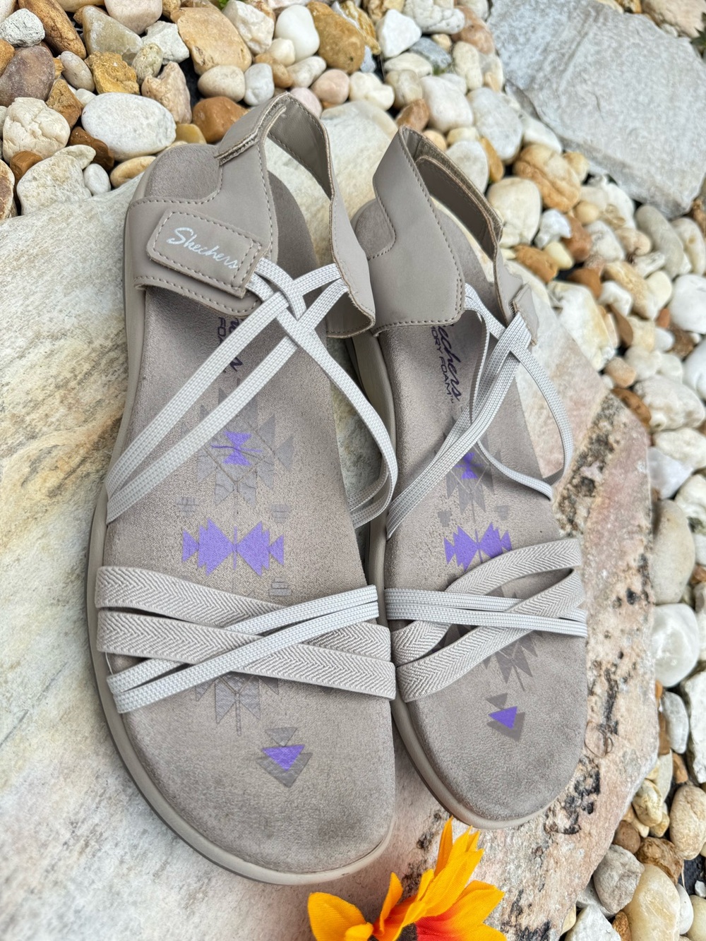 🩶🤍Skechers Reggae Slim Strappy Sandals Gray Beige Purple Size 10